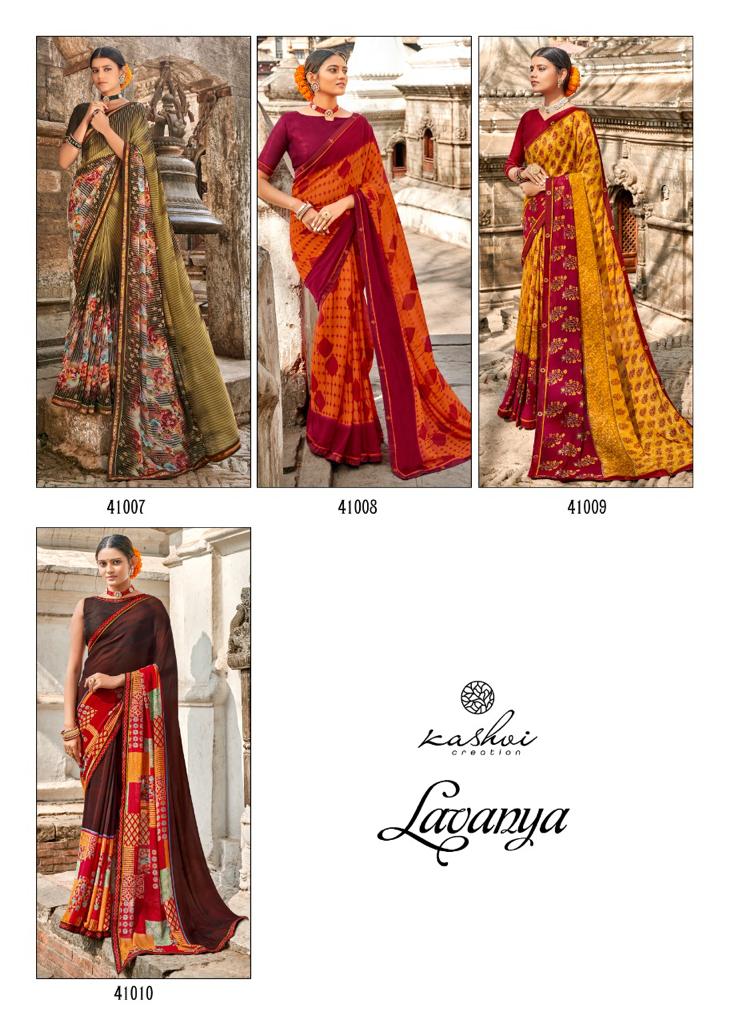Kashvi Lavanya Silk Weightless Georgette Printed Casual Wear Sarees Collection

